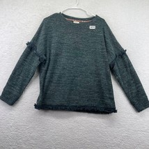 Knox Rose Womens Pullover Sweater Size Medium Green Frayed Trim Hem  Long Sleeve - £15.79 GBP