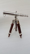 Antique Brass Nautical Telescope With Tripod Stand Chrome Telescope For Decor - £29.53 GBP