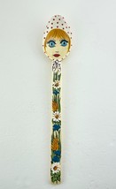 Decorative Spoon Lady Face Hand Painted Wooden White Scarf Big Eyes Folk... - $231.14 MXN