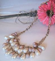 J Crew Necklace Chunky Gold Chain White Rose Beads Amethyst Crystal Rhinestones  - £16.07 GBP