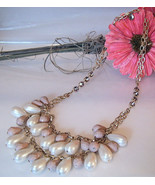 J Crew Necklace Chunky Gold Chain White Rose Beads Amethyst Crystal Rhin... - $27.42 CAD