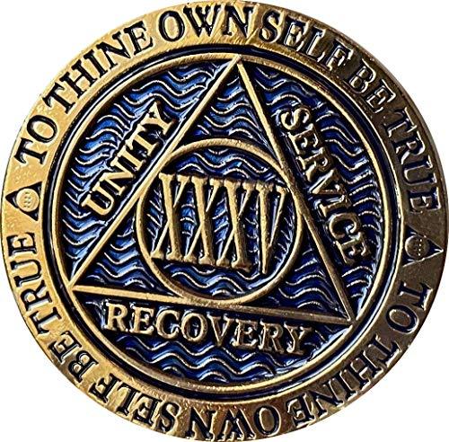 35 Year AA Medallion Dusty Blue Color Gold Plated Chip XXXV