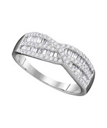 10k White Gold Round Baguette Diamond Woven Crossover Band Ring 5/8 Cttw - £403.08 GBP