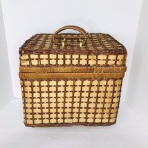 Rattan Square Wicker Picnic Basket Woven Wood Storage Box 13” X 11” X 11” - £23.61 GBP