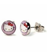 STAINLESS STEEL POST EARRINGS HELLO KITTY 8mm Pink Cute Girls Tiny Pair ... - $148.39 MXN