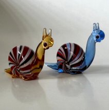 New Colors! Murano Glass Handcrafted Mini Lovely Snail Figurine Set, Gla... - $27.96