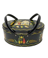 Vintage Tin Litho Box Basket Double Swing Handle Storage Pennsylvania Dutch - £26.22 GBP