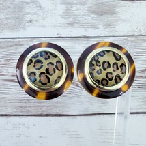 Vintage Clip On Earrings 1&quot; Brown Animal Print Statement - £12.78 GBP