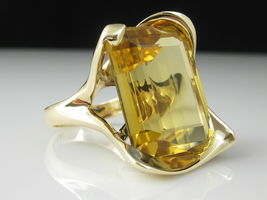 925 Silver Gold Plated Chunky Emerald Cut Simulated Citrine Bold 23.00Ct Ring - £64.16 GBP