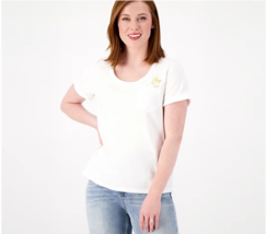 Candace Cameron Bure Breezy Cotton Tee with Embroidery (White, XS) A593120 - £15.07 GBP