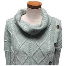 SOFT SURROUNDINGS Audette Cable Knit Side Button Sage Cowl Neck Sweater ... - $28.05
