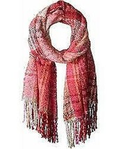 Echo Lofty Plaid Fringe Scarf - Red, Size 20 X 70 - £22.70 GBP