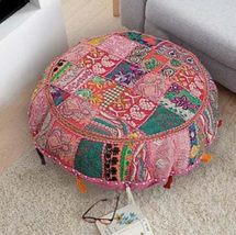 Indian Round Floor Pillow Vintage Bohemian Patchwork Cushion Cover Colorful Smal - $34.29