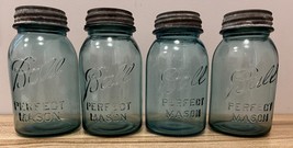 Ball "Perfect Mason" Jars 1923-1933 ~ Lot of 4 ~ Quart Blue w/ Zinc Lids - $24.18