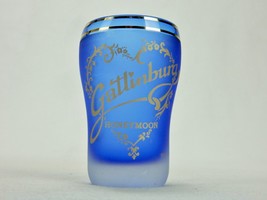 Souvenir Miniature Tumbler, Gatlinburg Honeymoon, Frosted Blue Glass, Gold Paint - £15.71 GBP
