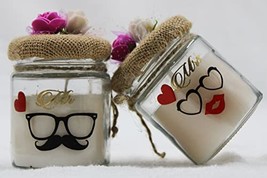 Smokeless Scented Soy Wax White Colors Glass Jar Mr and Mrs Printed Couple Love  - £16.58 GBP