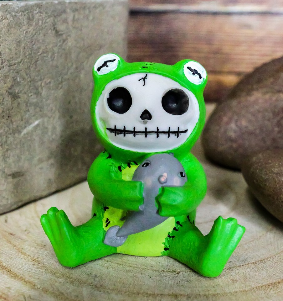 Furrybones Froggy Tadpole Green Frog Cute Skeleton Monster Ornament Figu... - $14.99