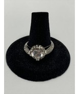 Beautiful Silver Tone 2kt Simulated Diamond Ring Size 9 Estate Jewelry F... - $40.69 CAD