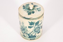 Vintage Blue White Tin - Delft Floral Metal Caddy with Lid - Made in Eng... - $14.03