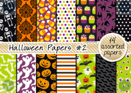 Halloween Digital Paper Pack - Spooky Patterns in High-Res JPEG -2 - £1.58 GBP