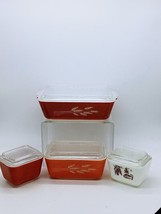 Pyrex Autumn Harvest Wheat Refrigerator Dish 4 pc Set with lids Great Condition - £180.83 GBP