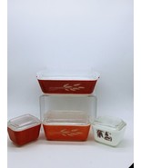 Pyrex Autumn Harvest Wheat Refrigerator Dish 4 pc Set with lids Great Co... - £180.96 GBP