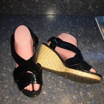 Cole Haan Black Patent Leather Espadrille Wedge Sandal, Women Size 9.5c - £39.07 GBP