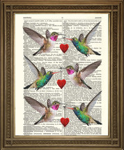 Humming Birds Love Heart Gift: Vintage Antique Dictionary Book Page Art Print - £6.29 GBP