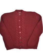 Vintage Cardigan Sweater Womens L Red Cable Knit Bulky Chunky Knit Orlon... - £22.03 GBP