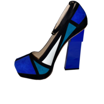 New Aperlai Geisha Mondrian Blue Suede Platform Heels Pumps Sz 38.5 8-8.5 Shoes - $345.00