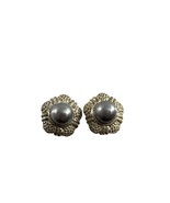Premiere Designs Clip On Earrings Silver Tone Faux Gray Pearl Ornate Dressy - £14.79 GBP