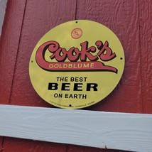 Vintage Cook&#39;s Goldblume &#39;&#39;The Best Beer On Earth&#39;&#39; Porcelain Gas &amp; Oil Sign - £99.79 GBP