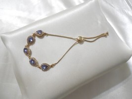Charter Club 7&quot;-9&quot; Gold Tone Pave Purple Stone Slider Bead Bracelet A894 - £14.53 GBP
