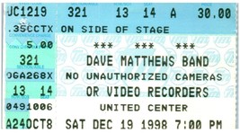 Vintage Dave Matthews Ticket Stub Décembre 19 1998 Chicago United Centre - $39.59