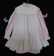 Vintage CottageCore Prairie Pinafore Dress Girls Pink Sprig Calico Cotto... - £35.39 GBP