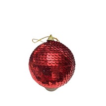 Red Sequined Christmas Ornament Ball 3 inch Diameter - £6.68 GBP