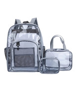 Grey 3Pcs Women&#39;s Backpack Transparent PVC Bag Clear Backpacks for teena... - $29.65