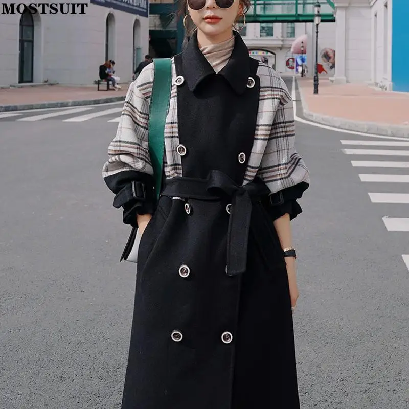 Winter  &amp; Blends Long Coat  Full Sleeve Double-breasted Belted Trench Co... - $294.56
