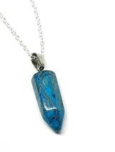 Blue Jasper Bullet Pendant Gemstone &amp; Silver Plated Chain Necklace Jewellery - £6.98 GBP