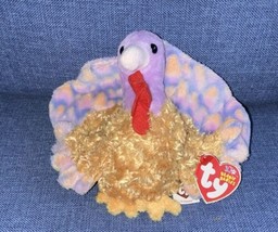 Ty Beanie Babies Baby TOMMY The Turkey 6&quot; Plush MWMT&#39;s Purple &amp; Orange Plumage - £8.78 GBP