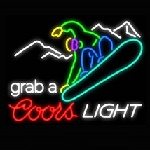 New  Coors Light skiing Grab A Ski Sport Beer Real Glass Neon Sign 24&quot;x20&quot; - £195.90 GBP
