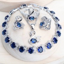 Blue Crystal Zircon Swan Birds Genuine 925 Sterling Silver | Oval Topaz Jewelry  - £25.95 GBP