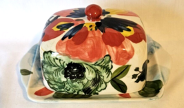 Anthropologie  Amaryllis Floral 1/2 Half Stick Butter Dish  Hand Painted - £20.09 GBP