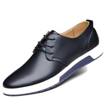 Men Shoes Casual Leather Fashion Trendy Black Blue Brown Flat Shoes for Men  Plu - £37.96 GBP