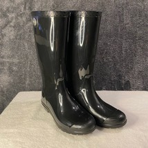Ugg Boots Womens 7 Black Rubber Tall Rainboots Waterproof Sherpa Insole USA Made - £28.91 GBP