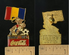 Vintage Fifa Usa World Cup Soccer 1994 Mascot &amp; Coca Cola Romania Pin - £3.95 GBP