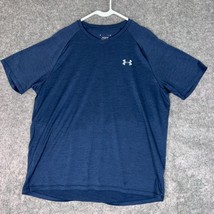 Under Armour Mens T Shirt Large Navy Gray Training Solid Logo Tech Tee S... - $24.98