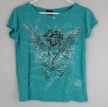 Daytrip Women&#39;s Blue Sweet Angel Beaded Shirt Size Small - $14.54