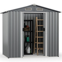 6 x 4 Feet Galvanized Steel Storage Shed with Lockable Sliding Doors-Gra... - £344.89 GBP