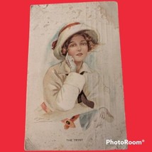 The Tryst Vintage Postcard Lady in Gloves and Hat Dutch 1914 Postmark La... - £0.78 GBP